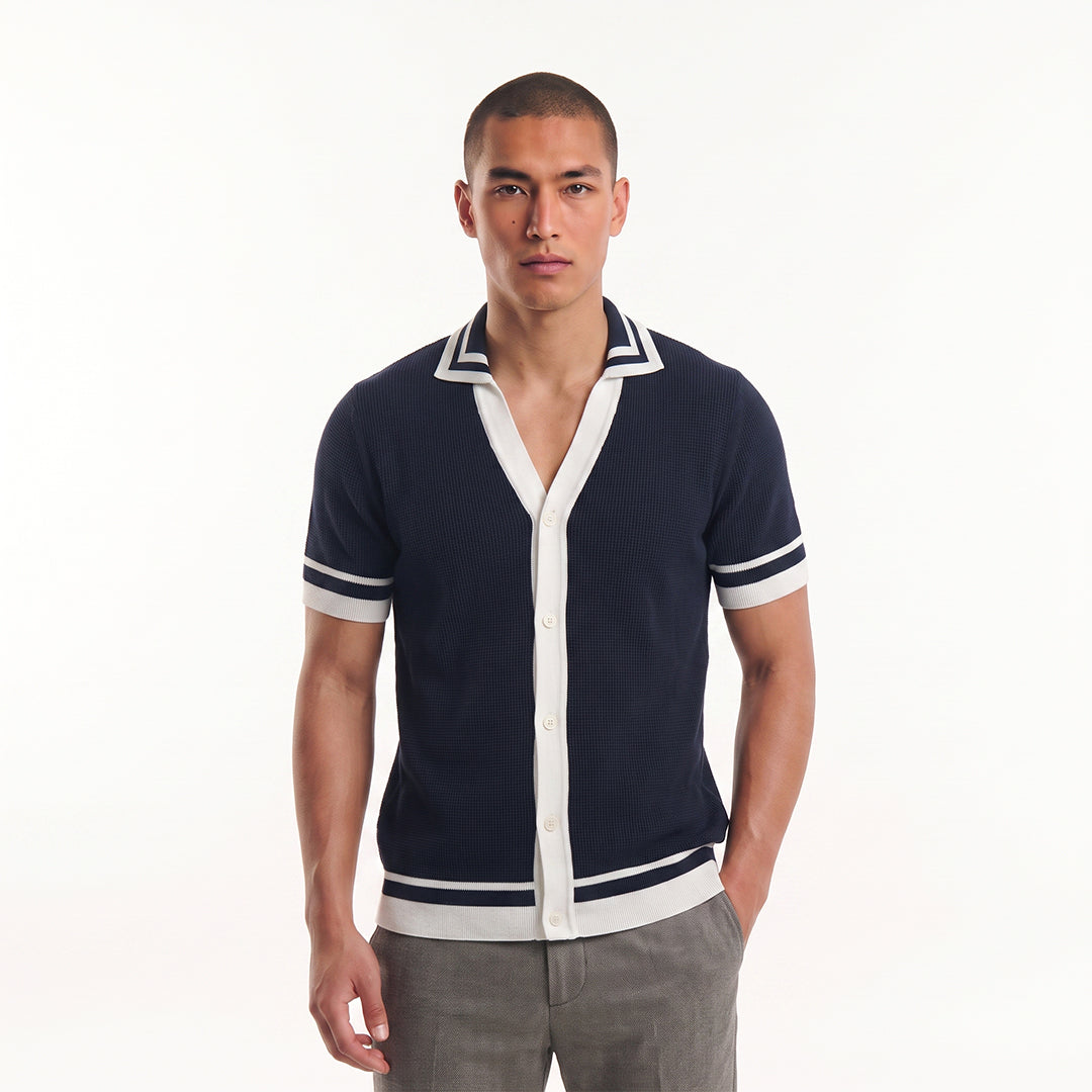 Pier Knit Short Sleeve Shirt - Navy Knits Eight-X