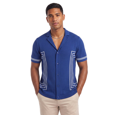 Atlas Knit Short Sleeve Shirt - Blue Knits Eight-X
