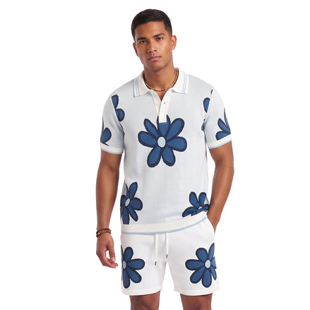 Mod Bloom Knit Short Sleeve and Short Set - White Matching Sets Eight-X