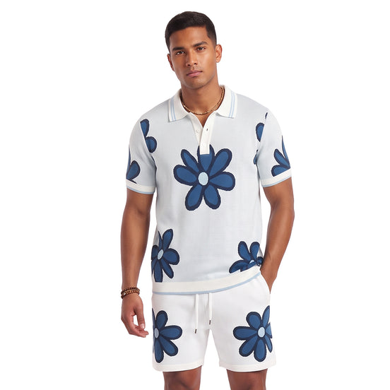 Mod Bloom Knit Short Sleeve and Short Set - White Matching Sets Eight-X