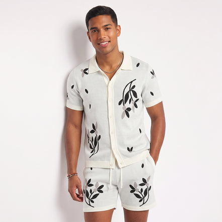 Monochrome Bloom Knit Short Sleeve and Short Set Matching Sets Eight-X