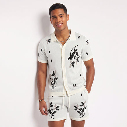 Monochrome Bloom Knit Short Sleeve and Short Set Matching Sets Eight-X