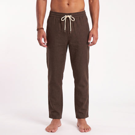 Linen Drawstring Pant - Brown Linen Eight-X