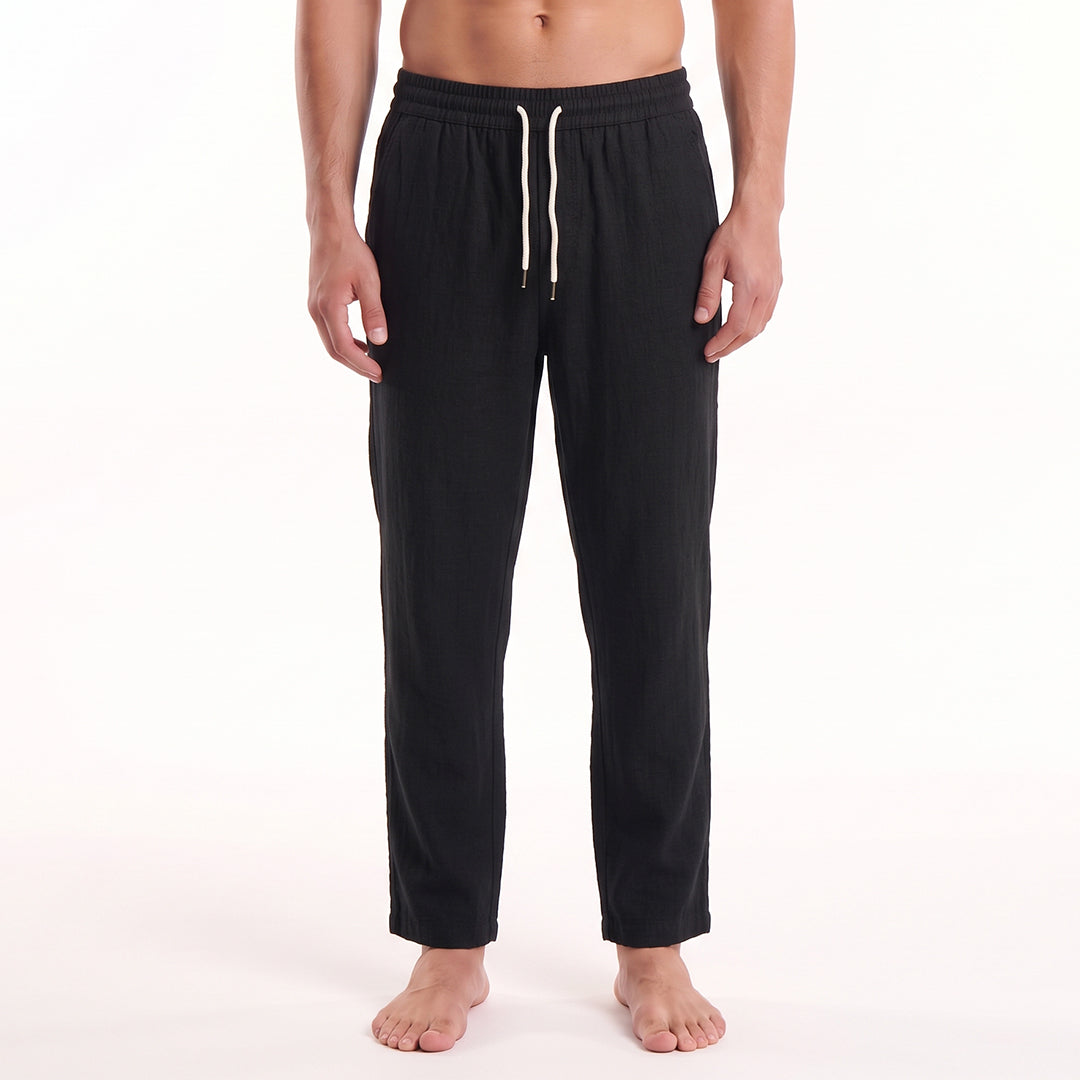 The Drawstring Baggy Pant - Black Linen Eight-X