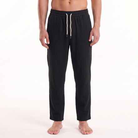 The Drawstring Baggy Pant - Black Linen Eight-X