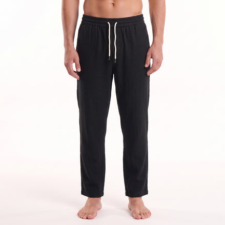 Linen Drawstring Pant - Black Linen Eight-X