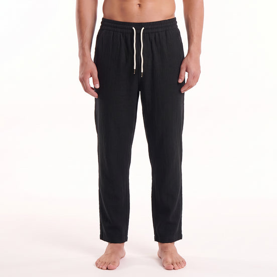 Linen Drawstring Pant - Black Linen Eight-X