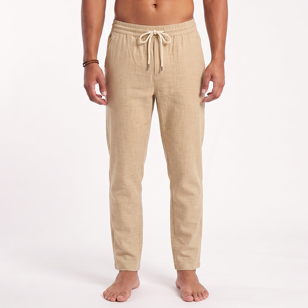 The Drawstring Baggy Pant - Beige Linen Eight-X
