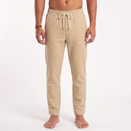 Linen Drawstring Pant - Beige Linen Eight-X