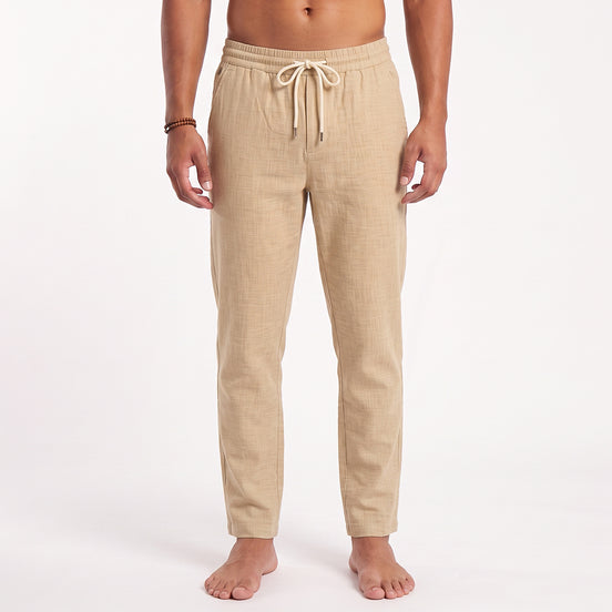Linen Drawstring Pant - Beige Linen Eight-X