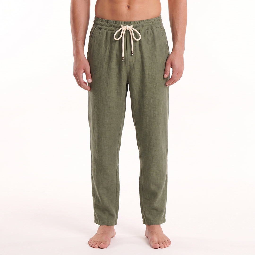 The Drawstring Baggy Pant - Olive Linen Eight-X
