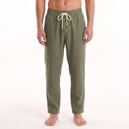 The Drawstring Baggy Pant - Olive Linen Eight-X