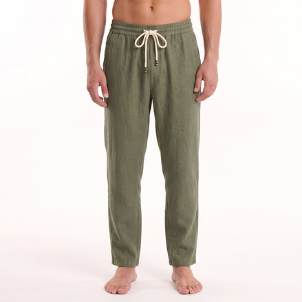 Linen Drawstring Pant - Olive Linen Eight-X