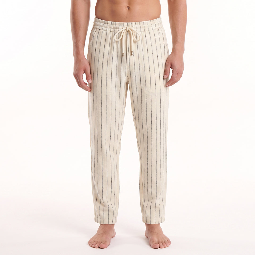 The Drawstring Baggy Pant - Creme Linen Eight-X