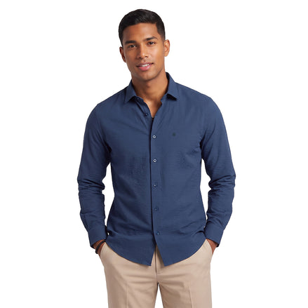 Texture Button Down Shirt - Navy Button Down Shirts Eight-X