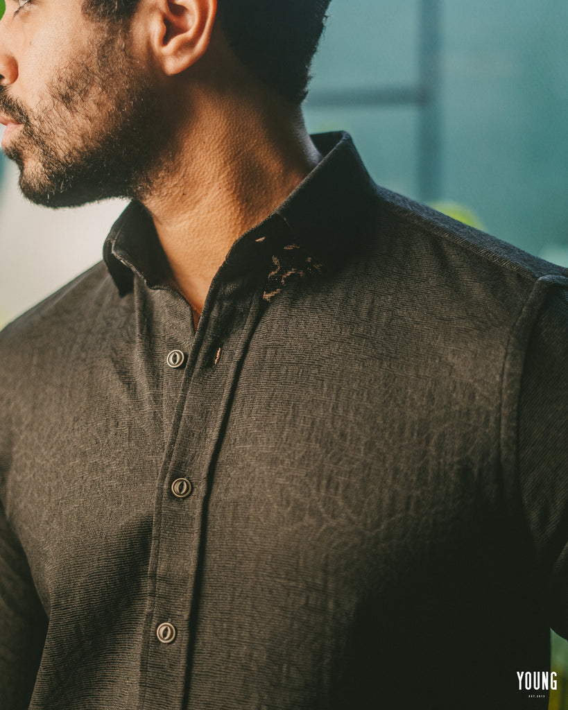 Floral Jacquard Special Edition Button Down Shirt - Black Long Sleeve Button Down Eight-X