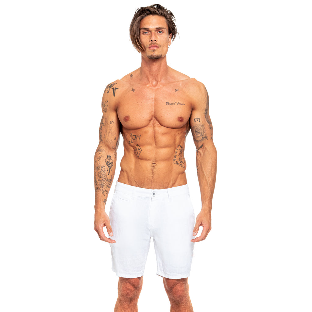 Linen Slim Fit Shorts - White Linen Shorts Eight-X   