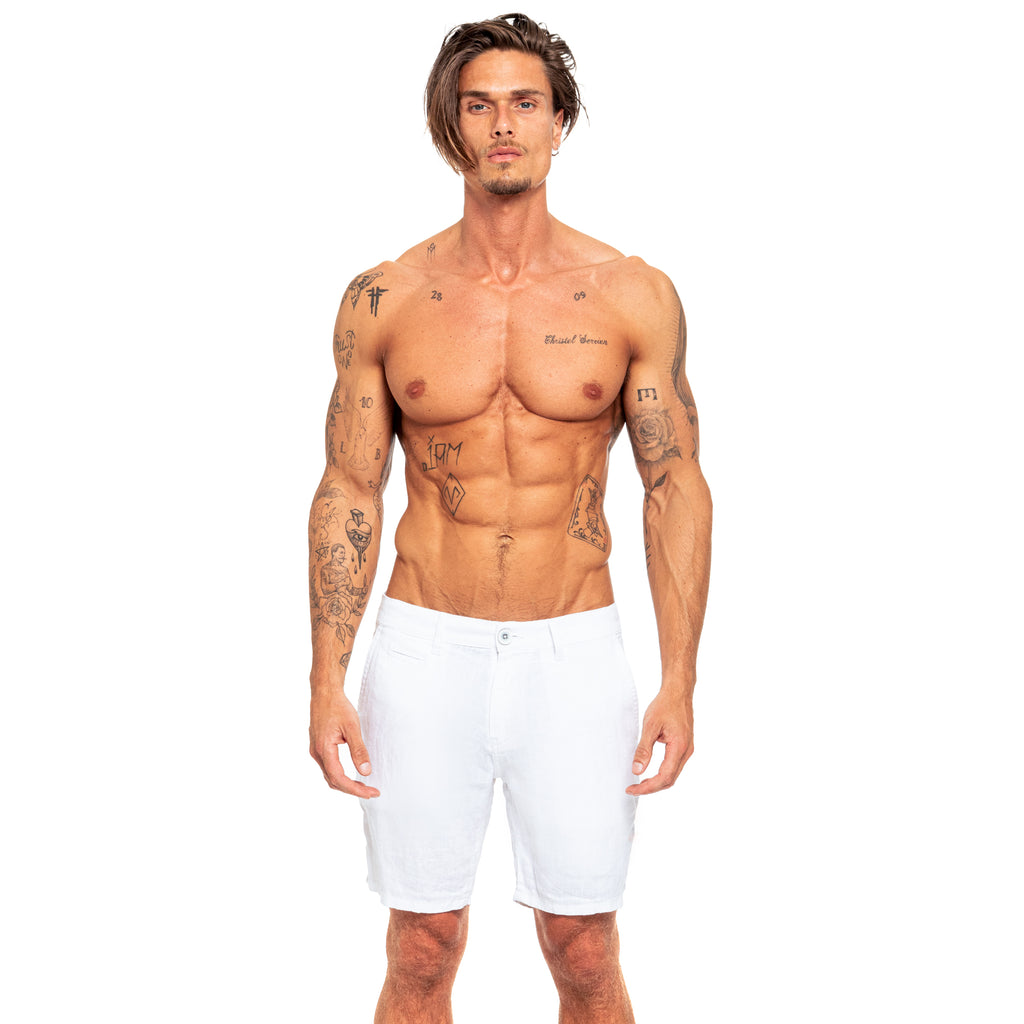 Linen Slim Fit Shorts - White Shorts Eight-X   