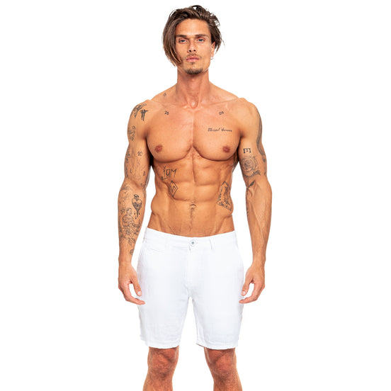 Linen Slim Fit Shorts - White Shorts Eight-X   