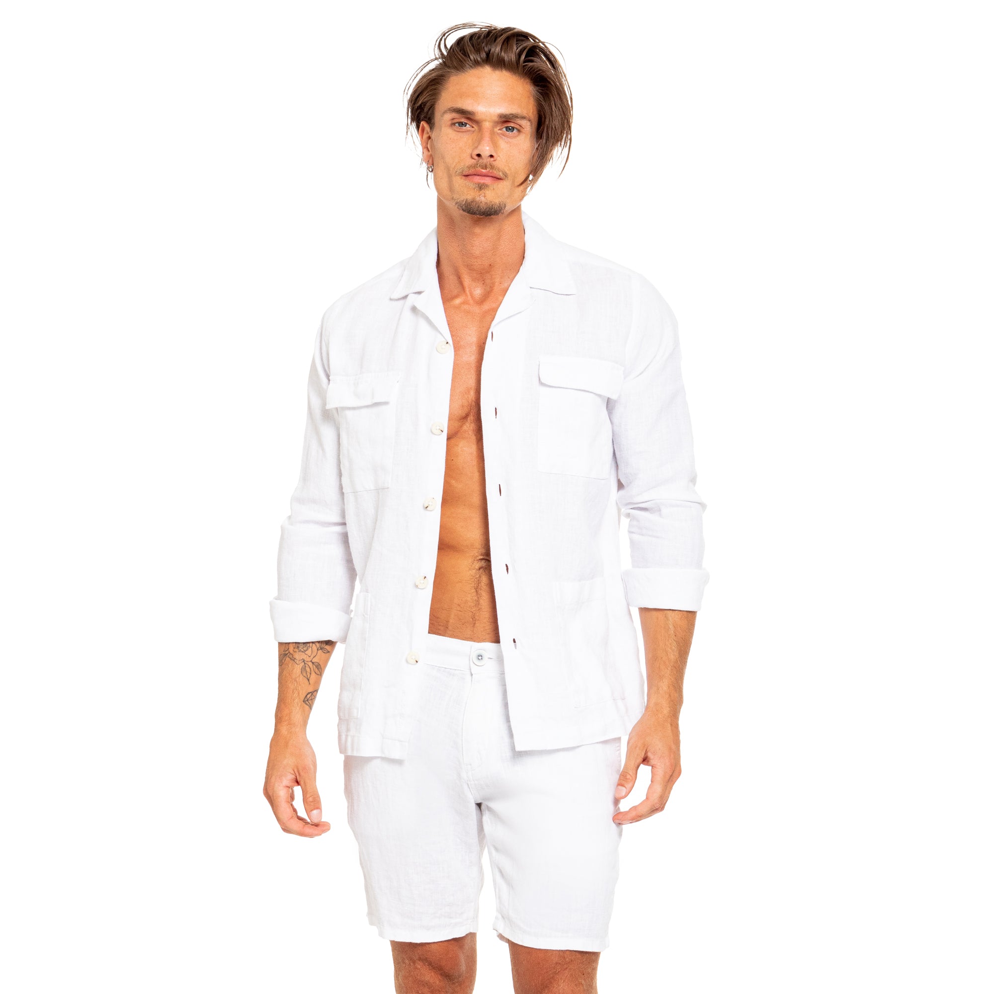 Linen Overshirt - White Chore Shirt Eight-X