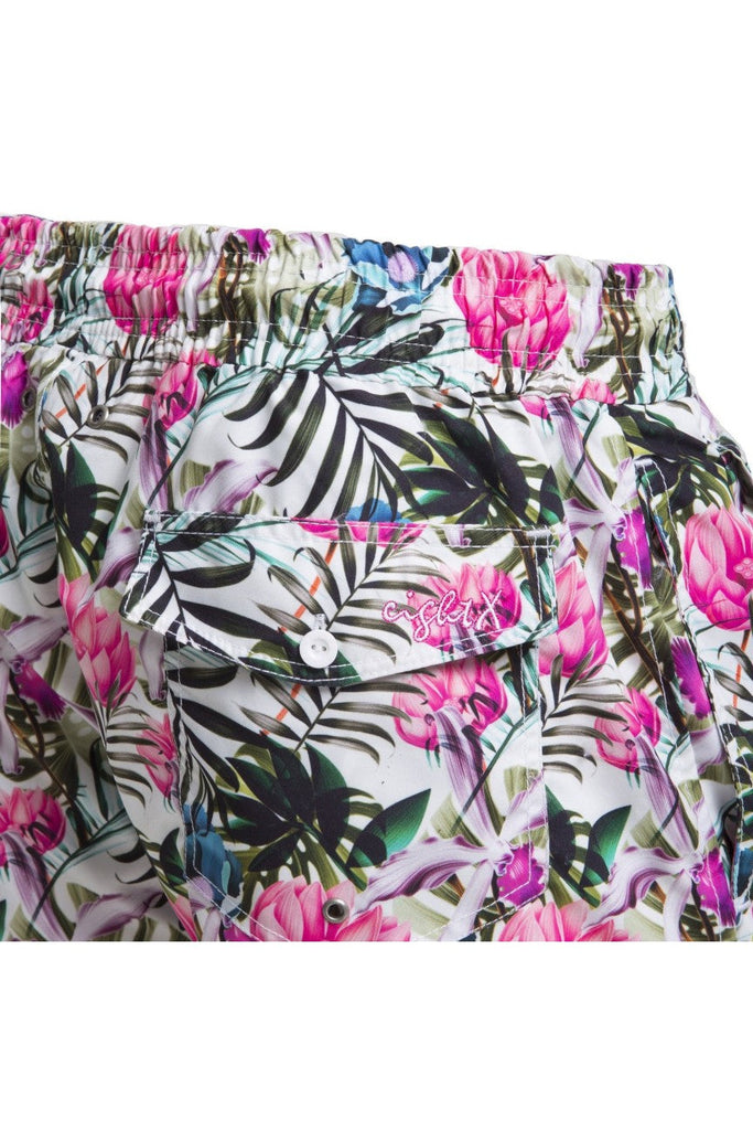 Tropical Flora Print Swim Trunks Swim Trunks EightX