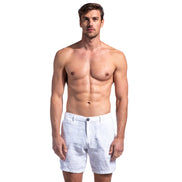 White Linen Slim Fit Shorts Shorts Eight-X