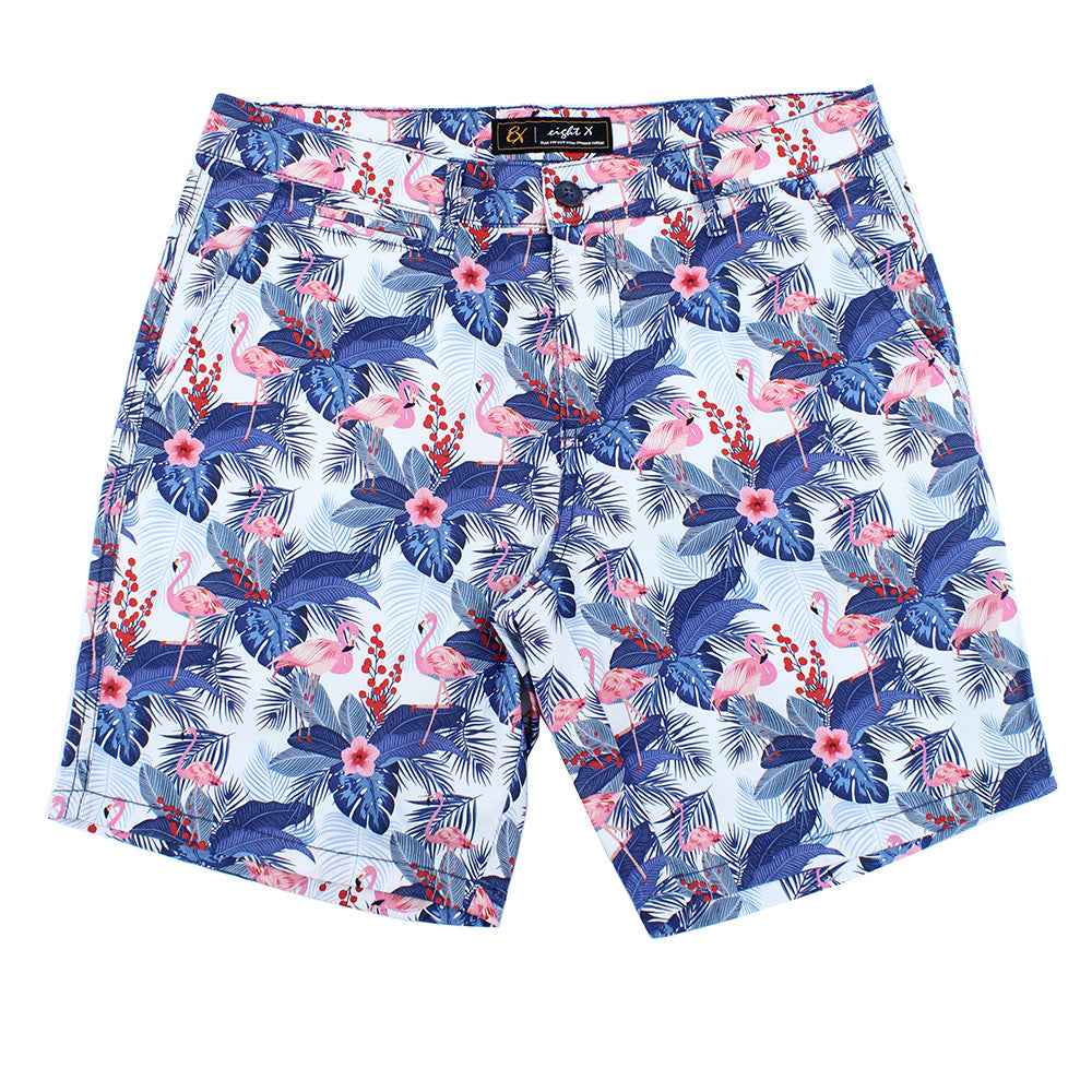 Blue Flamingo Print Shorts Shorts EightX