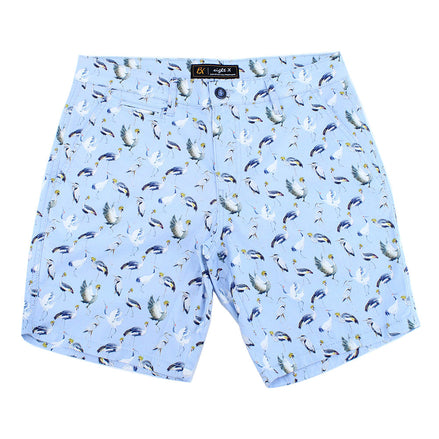 Sky Blue Crane Print Shorts Chino Shorts EightX