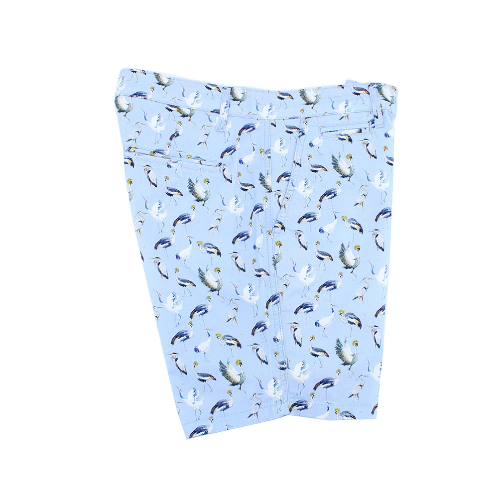 Sky Blue Crane Print Shorts Chino Shorts EightX