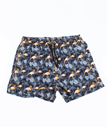 Flamingo and Palm Print Swim Trunks Swim Trunks EightX