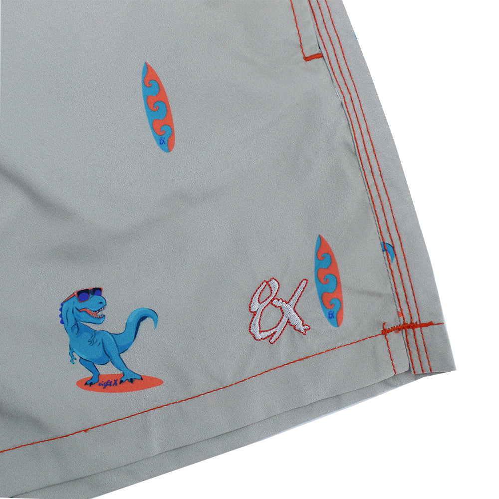 Grey Surfing T-Rex Print Swim Trunks Swim Trunks Eight-X