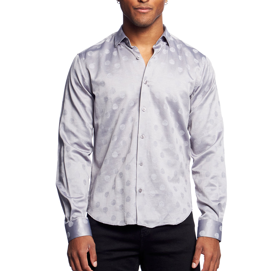 Skull Jacquard Button Down Shirt - Grey Button Down Shirts Eight-X