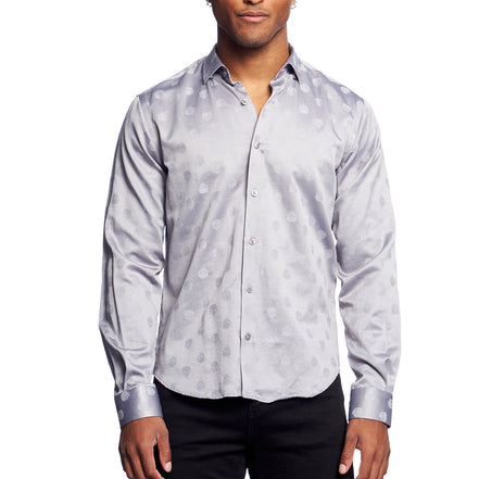 Skull Jacquard Button Down Shirt - Grey Button Down Shirts Eight-X