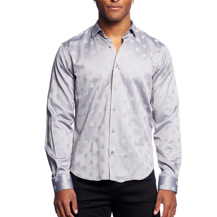 Skull Jacquard Button Down Shirt - Grey Button Down Shirts Eight-X