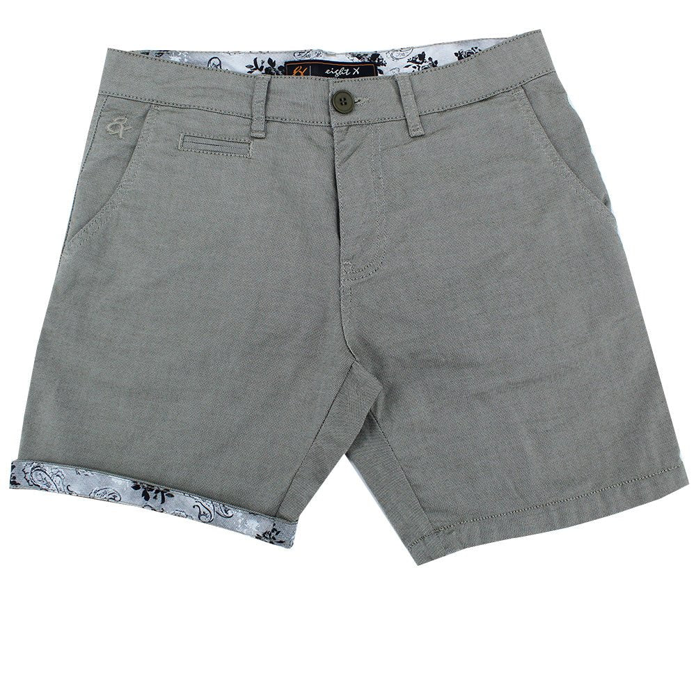Olive Green Slim Fit Textured Shorts Shorts Eight-X
