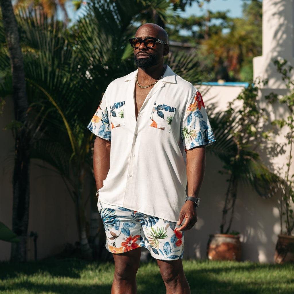Paraíso Relaxed Fit Viscose Short Sleeve Shirt + Shorts Matching Set  Eight-X   