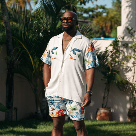 Paraíso Relaxed Fit Viscose Short Sleeve Shirt + Shorts Matching Set  Eight-X   