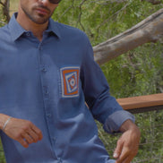 Indigo Denim Long Sleeve Button Up Shirt Eight-X