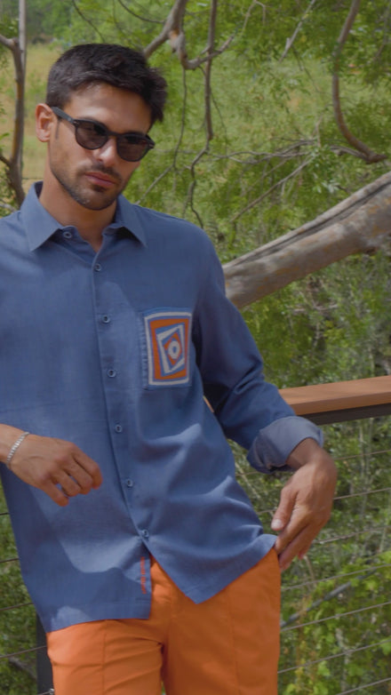 Indigo Denim Long Sleeve Button Up Shirt Eight-X