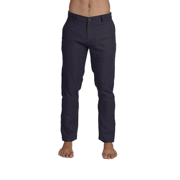 100% Linen Slim Fit Pants - Navy Linen Eight-X