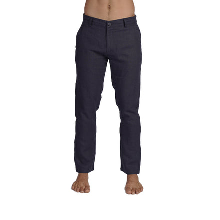100% Linen Slim Fit Pants - Navy Linen Eight-X