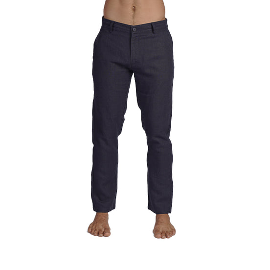 100% Linen Slim Fit Pants - Navy Linen Eight-X