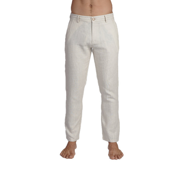 100% Linen Slim Fit Pants - Beige Pants Eight-X