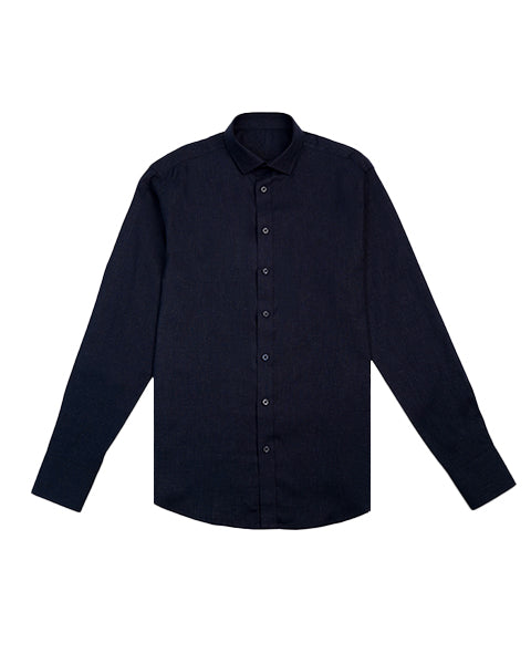 100% Linen Button Long Sleeve Button Down Shirt - Navy Eight-X