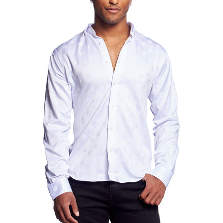 Skull Jacquard Button Down Shirt - White Button Down Shirts Eight-X