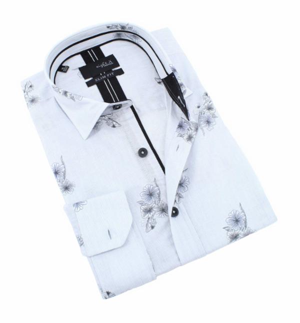 Eight-X | Designer Dress Shirts | Pin Stripe Flower Print Shirt GREY / M Eight-X | Designer Dress Shirts | Pin Stripe Flower Print Shirt GREY / M