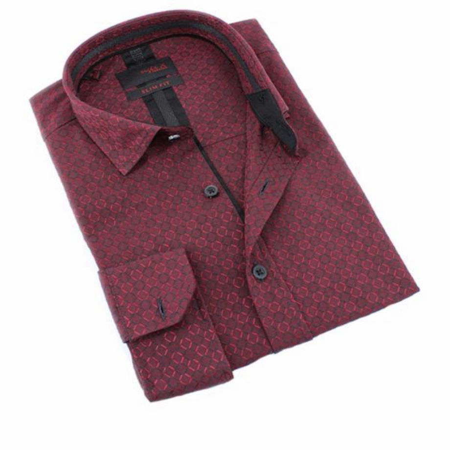 Eight-X | Designer Dress Shirts | Burgundy Design Print Shirt Red / S Eight-X | Designer Dress Shirts | Burgundy Design Print Shirt Red / S
