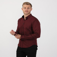 Burgundy Jacquard Button Down Shirt Long Sleeve Button Down EightX   