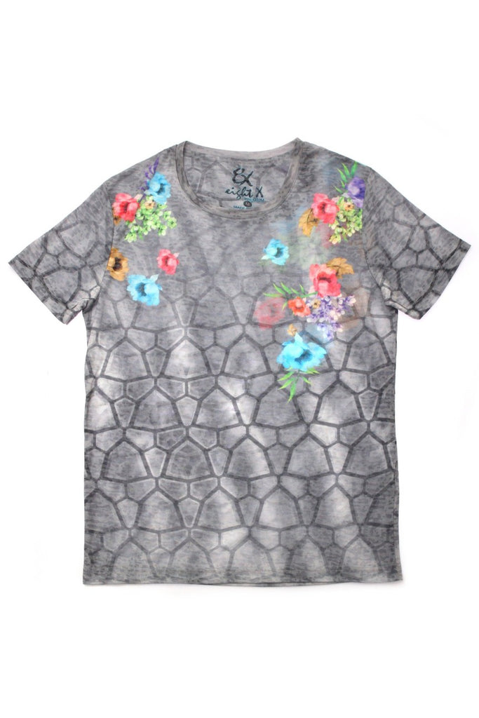 Grey Floral Print T-Shirt All Over Print T-Shirts EightX   