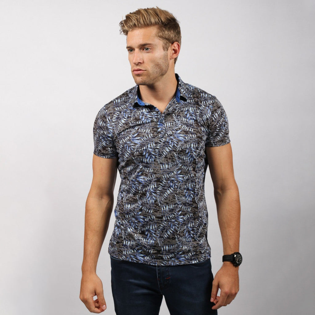 Navy Design Print Polo Shirt Polos EightX   